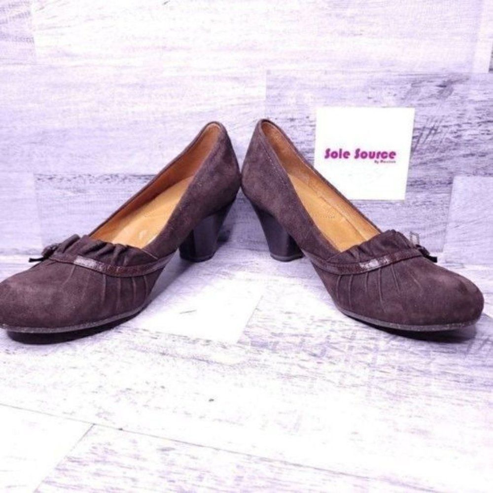 Naya Cailin Bow Pleated Bow Suede Cone Heel Pump Brown Women's sz 8.5 - Picture 5 of 8